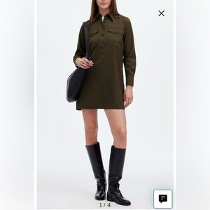 Madewell Dark Green Long Sleeve Shirt Dress